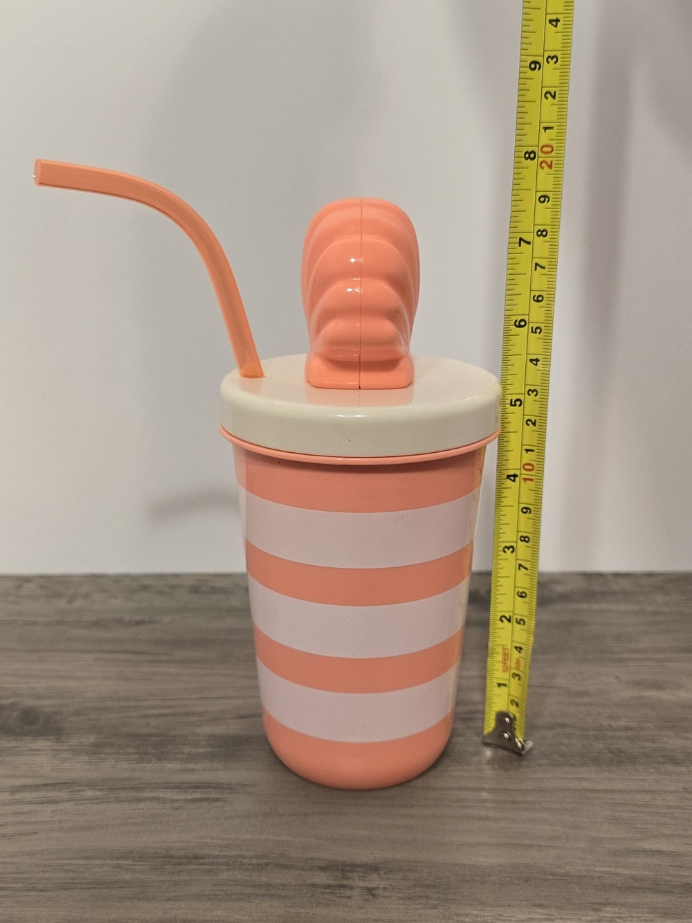 Peach Striped Kids Water Bottle with Straw